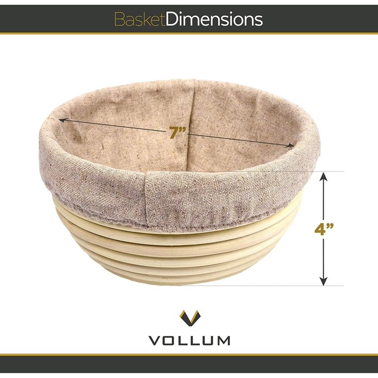 Vollum Bread Proofing Basket Banneton Baking Supplies for Beginners & Professional Bakers Handwoven Rattan Cane Bread Maker with Linen for Artisan
