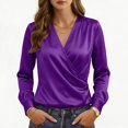 thumbnail image 2 of Zynoxe Long Sleeve Shirts for Women Lightweight Smooth Satin Womens Tops Fashion Versatile Solid Color V Neck Shirt Top Elegant Wrap Front Casual Blouse Business Casual Outfits XL, 2 of 10