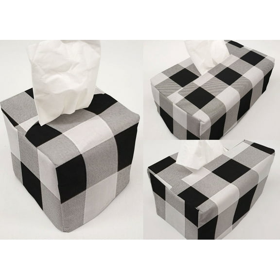 Buffalo Check Plaid Tissue Box Cover by Penny's Needful Things (Short Rectangle) (White)
