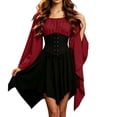 thumbnail image 2 of LEKWK Renaissance Dress Women Gothic Witch Costume Flared Bell Sleeve Lace Up Corset Peasant Dress Halloween Cosplay Party Medieval Dress, 2 of 9