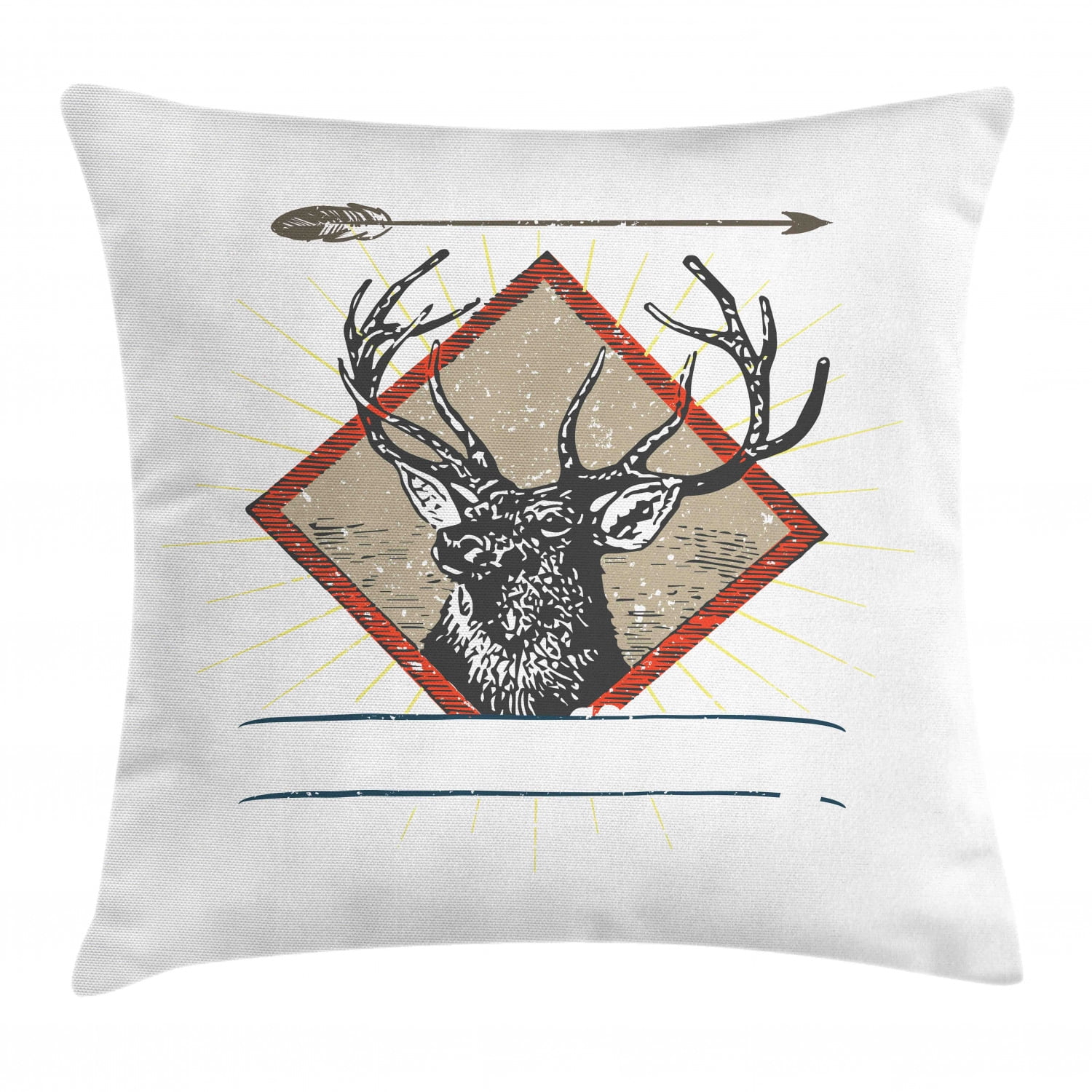 Deer Hunting Throw Pillow Cushion Cover, Hipster Wild Animal Antler Print on Plain Background