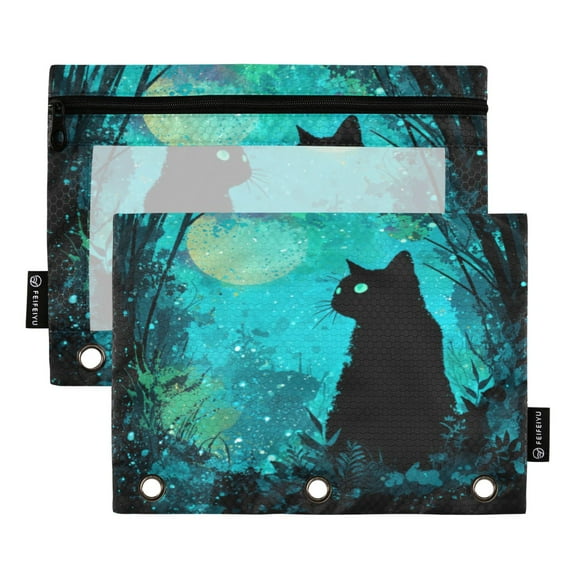 Pencil Pouch for 3 Ring Binder Binder Pencil Case One SizeX2 Magic Black Cat