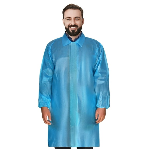 Disposable Lab Coats for Adults Large 40" Long, Pack of 40 Blue Medical PPE Coat 40 GSM, Waterproof Lab Coat with Cuffs and Snaps, Unisex Painting Lab Coat with Hook & Loop Fasteners