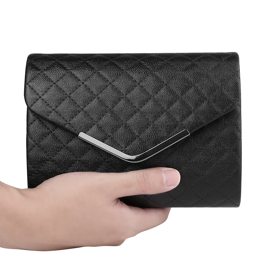 Quilted Texture Clutch Bag with Silver Chain Shoulder Strap for Women Travel Organization