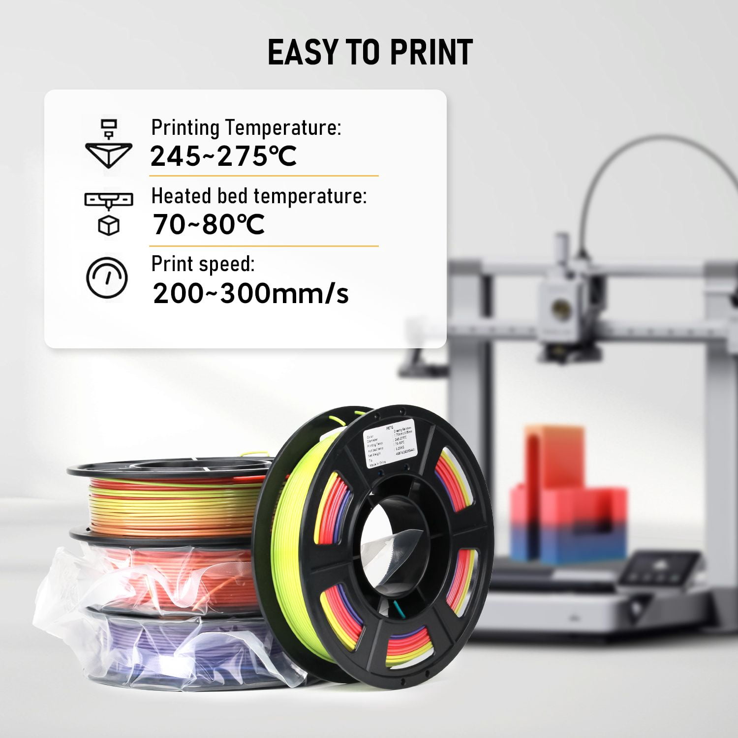 Brakzilon PETG 3D Printer Filament 1.75mm Rainbow Multicolor 1KG Dimensional Accuracy +/-0.02mm for FDM Printer