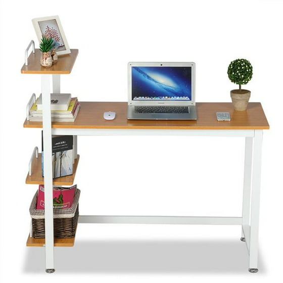 Yaheetech Wood Corner Computer Desk Pc Laptop Table Workstation With 4 Tiers Shelves Brown
