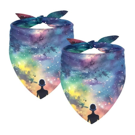PhooArto Colorful Galaxy Alien Dog Bandanas 2 Pack Soft Washable Pet Scarf Triangle for Large Dogs Puppies and Cats