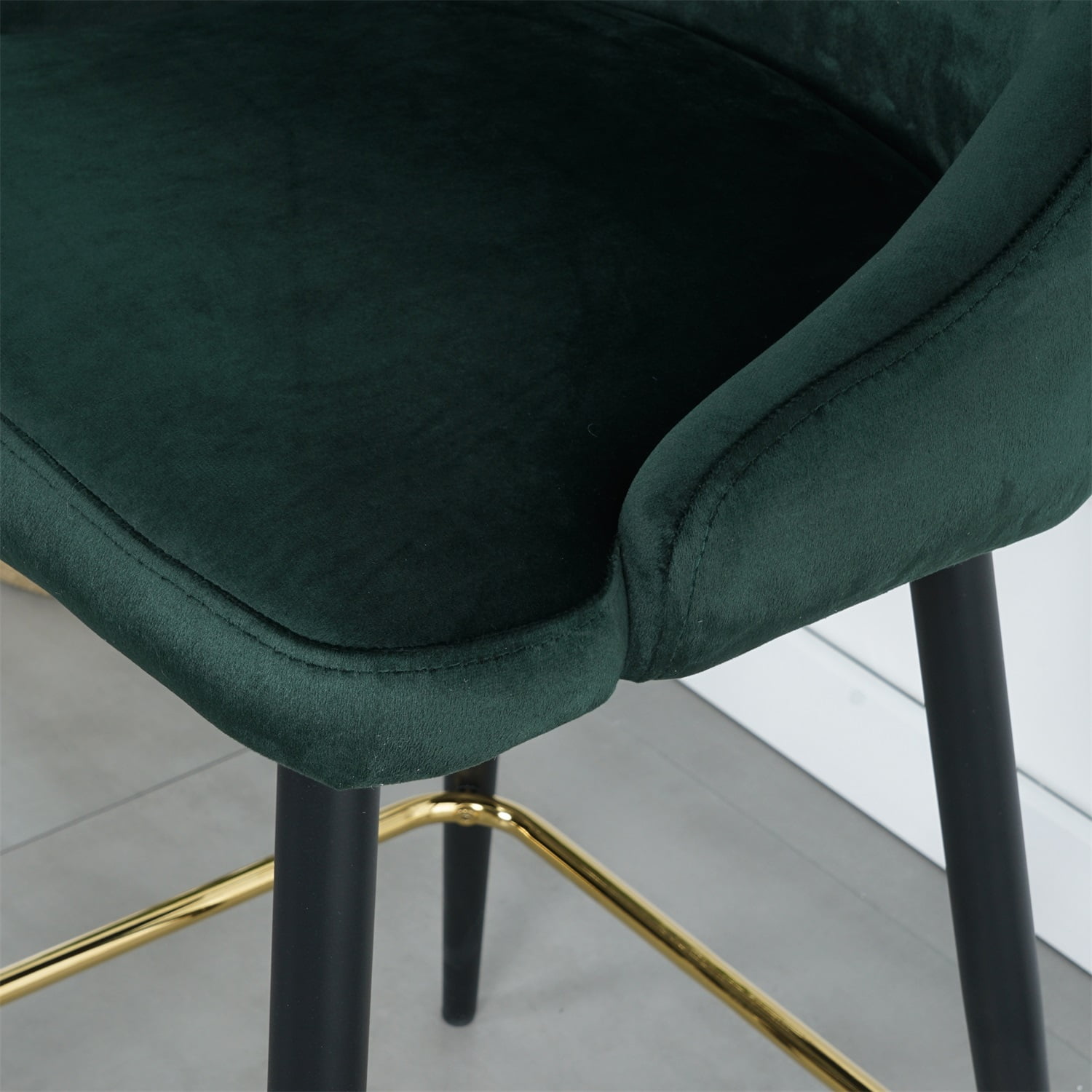 Kadyn Upholstered High Bar Stool Chair Set of 2, Modern Foam Bar Stools with Gold Legs, Bar Dining Chair for Dining Room, Green