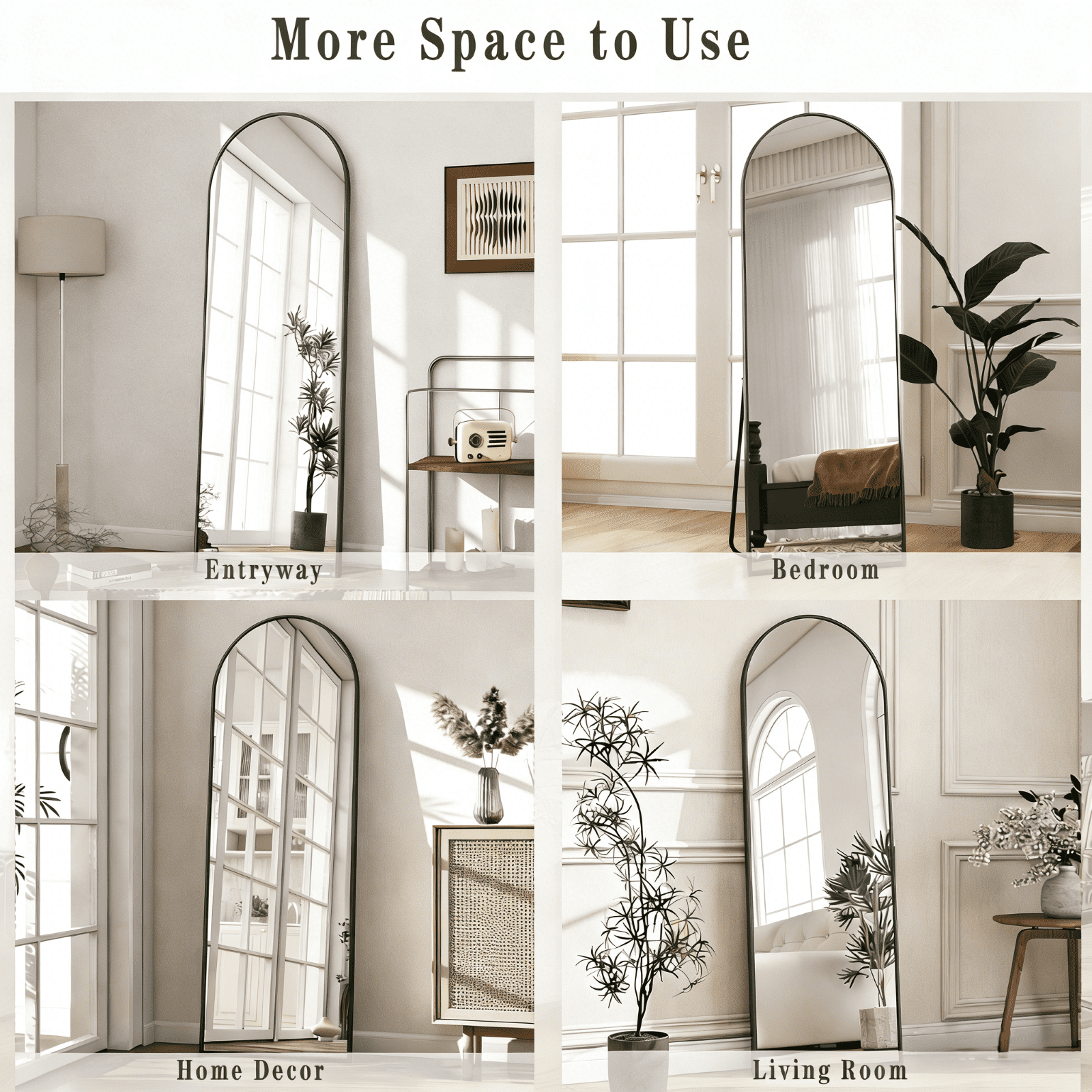 SEETHRUGLIMMER 68"x22.2" Arched Full Length Mirror Wall-Mounted Floor Mirror with Stand, Black