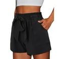 thumbnail image 3 of Olyvenn Womens Shorts Summer Elastic Waist Shorts Casual Ruffled Solid Color Shorts Ladies Comfy Lightweight Shorts with Pockets Black M, 3 of 8