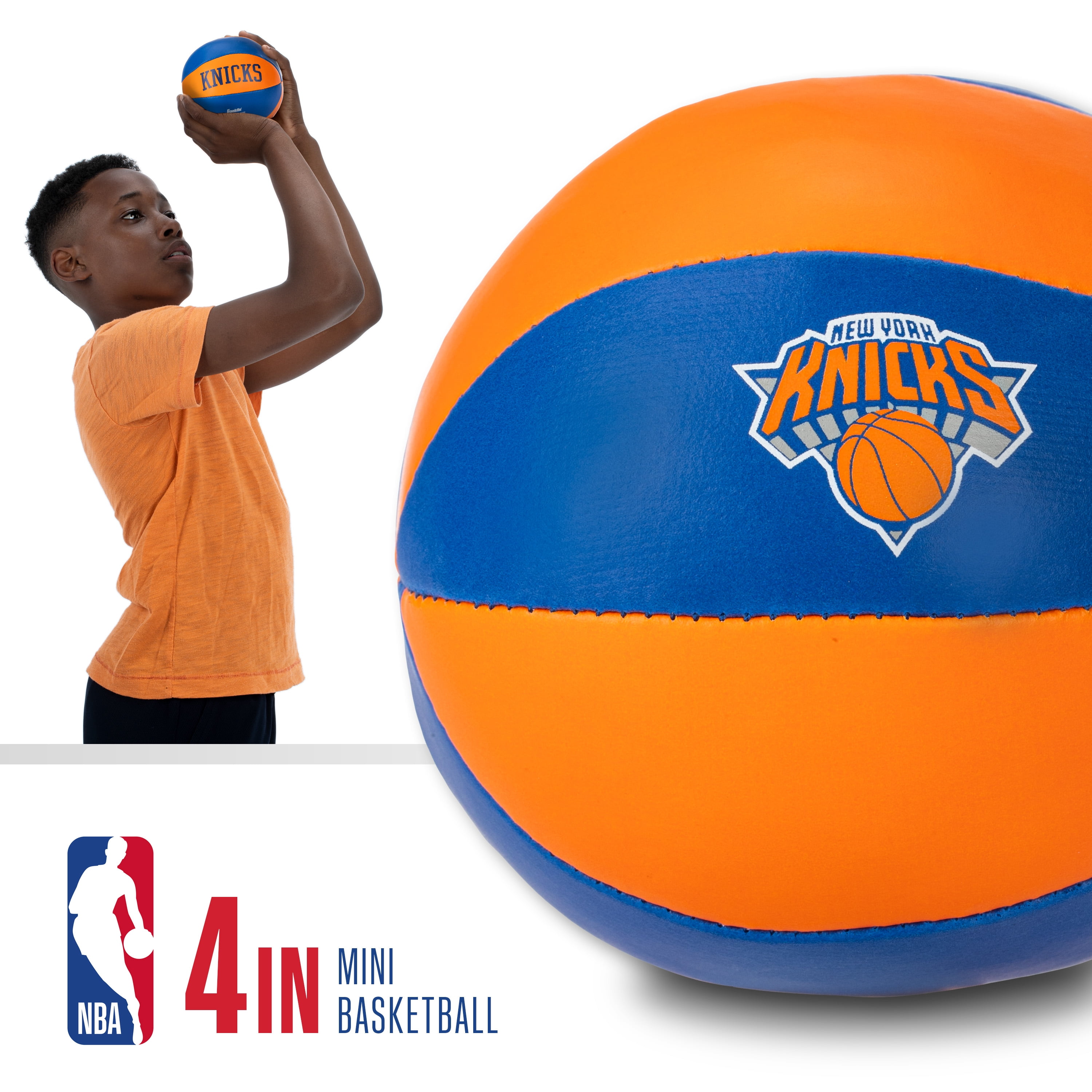 Franklin Sports NBA New York Knicks Toy Basketballs - 2 Pack of Kids Soft Mini Basketballs for Over the Door + Indoor Hoops - NBA Fan Shop Kids Soft Toy Basketballs - (2) Mini Balls Included
