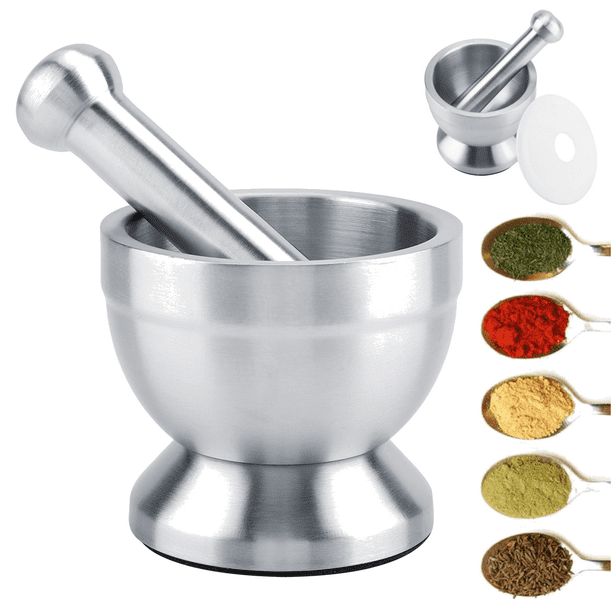 Delaman Stainless Steel Mortar and Pestle Set, with Anti Slip Base, 10cm