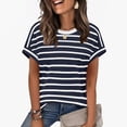 thumbnail image 2 of BLVB Womens Tops Casual Short Sleeve Tshirts Summer Striped Shirt Crewneck Loose T Shirts for Work Weekend, 2 of 7