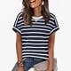 thumbnail image 2 of Camisas de Cuello en V de Manga Corta para las Mujeres Impresión de Rayas Blusa de Verano de Primavera de Moda, Camiseta de Mujer de Manga Corta, 2 of 7