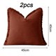 thumbnail image 2 of Juego de 2 fundas de almohada de 18 x 18 pulgadas con borde de borlas para sala de estar de estilo rústico, algodón suave y lino acogedor, funda de almohada beige con flecos, 2 of 5