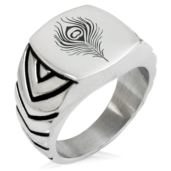 Stainless Steel Hera Greek Goddess of Marriage Chevron Pattern Biker Style Polished Ring