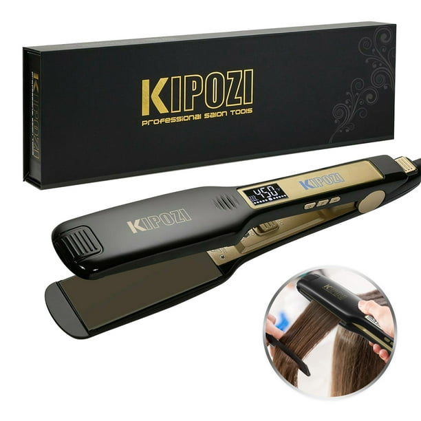 KIPOZI Negative Ion Flat Iron, Anti-Static Hair Straightener with  Inch  Floating Titanium Wide Plates, Black 