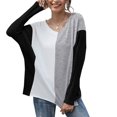 thumbnail image 1 of Moda mujer camiseta de empalme con cuello en V de manga larga casual suelta camisa de otoño superior Abanopi Gris/Extragrande, 1 of 7