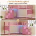 thumbnail image 5 of Twin Over Twin Bunk Beds with LED Lights, Low Bunk Bed Frame with 6 Storage Drawers and Pocket Organizer for 2 Teens, Twin Metal Bed Frame with Reversible Storage Staircase, Pink, 5 of 6