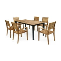 GDF Studio Albury Outdoor Acacia Wood 7 Piece Dining Set, Teak and Black