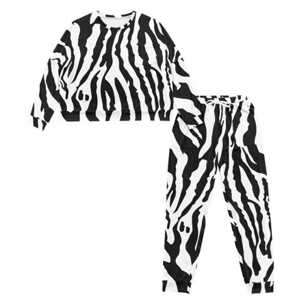 HELLHERO Zebra Stripes Printed Womens Pajama Sets Long Sleeve Sleepwear Casual 2 Piece Pjs Set Crewneck Loungewear with Pockets 2XL