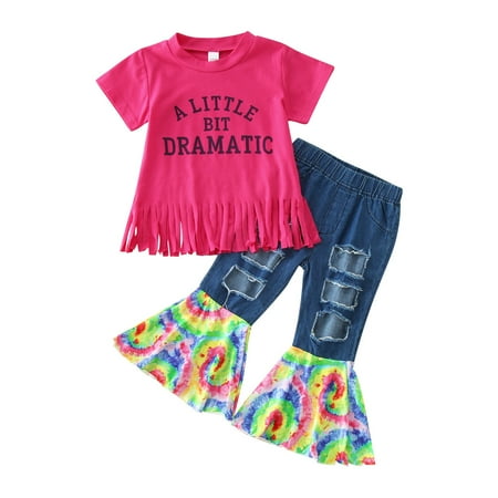 

Girls Hole Set Denim 2PCS Crop Toddler Outfits Clothes Tops Letter 16Y T Shirt Kids Jeans Baby Pants Girls Outfits&Set
