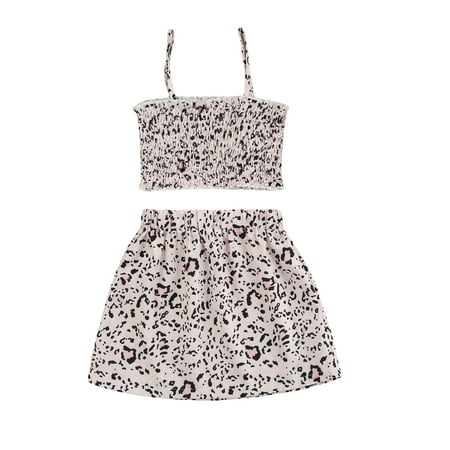 

Nokiwiqis Baby Leopard Print Clothes Set Sleeveless Cropped Tops+Short Skirt