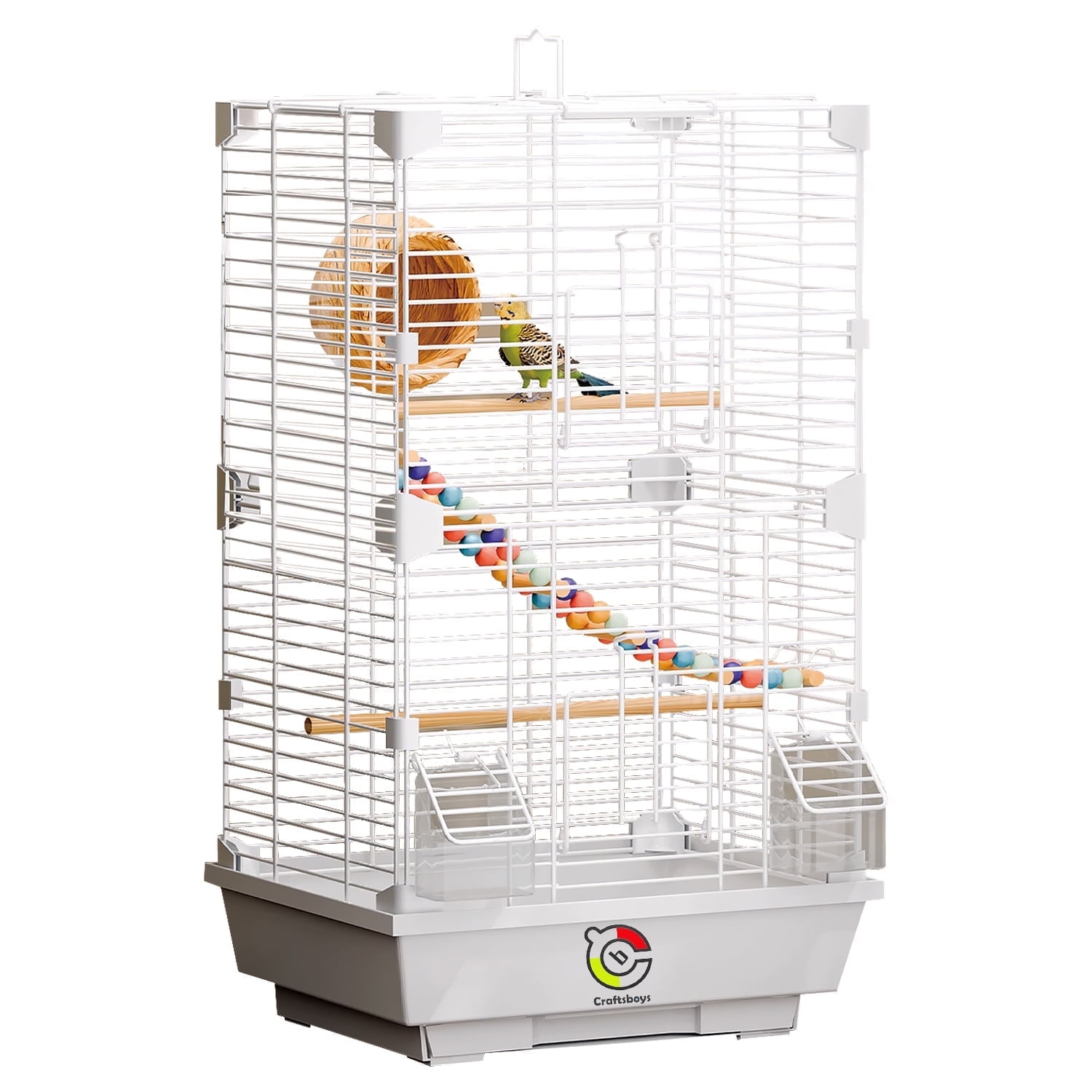 Craftsboys Basic Bird Cage, 24.8inch Parrot Cage (24.8" x 14.6" x 11"),Bird Cage with 1 Ladder, 1 Horizontal Bar, 2 Feeders, and 1 Bird Swing