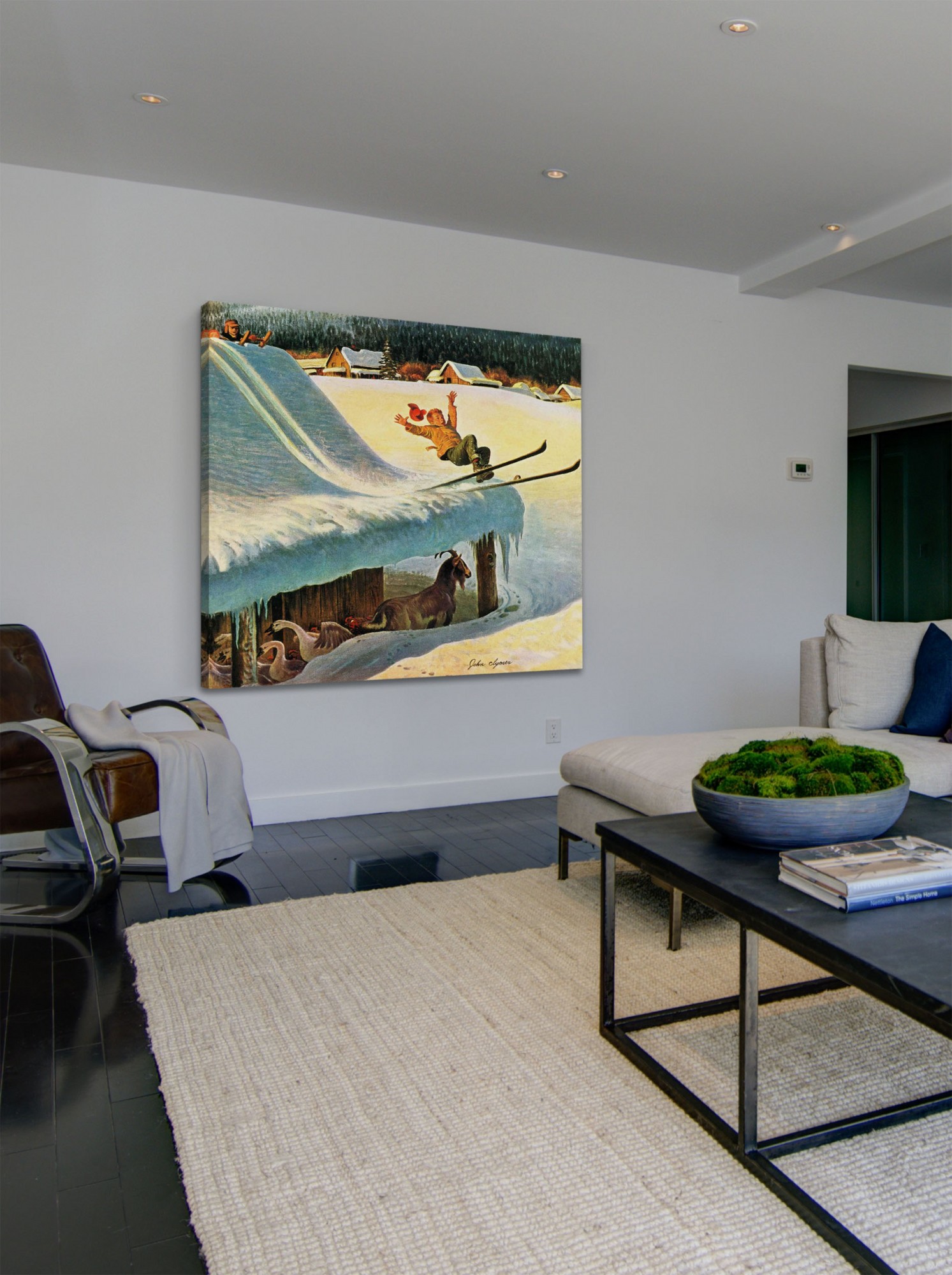 Marmont Hill Barn Skiing by John Clymer Painting Print on Wrapped Canvas