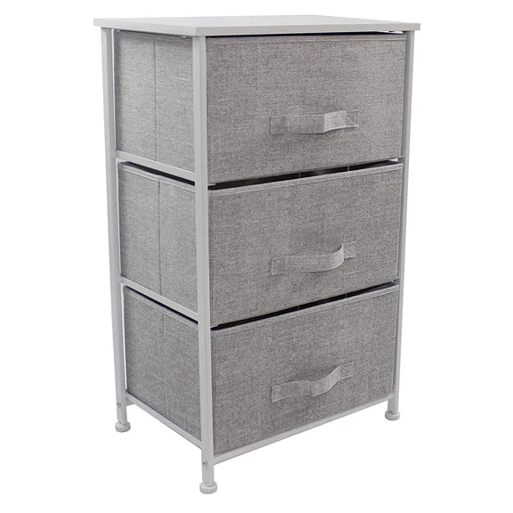 LYYHTY 3-Drawer Nightstand, Wood Top & Fabric Drawers, Foldable & Portable, Suitable for Bedroom/Office/Dorm, Steel Frame, Storage Cabinet​