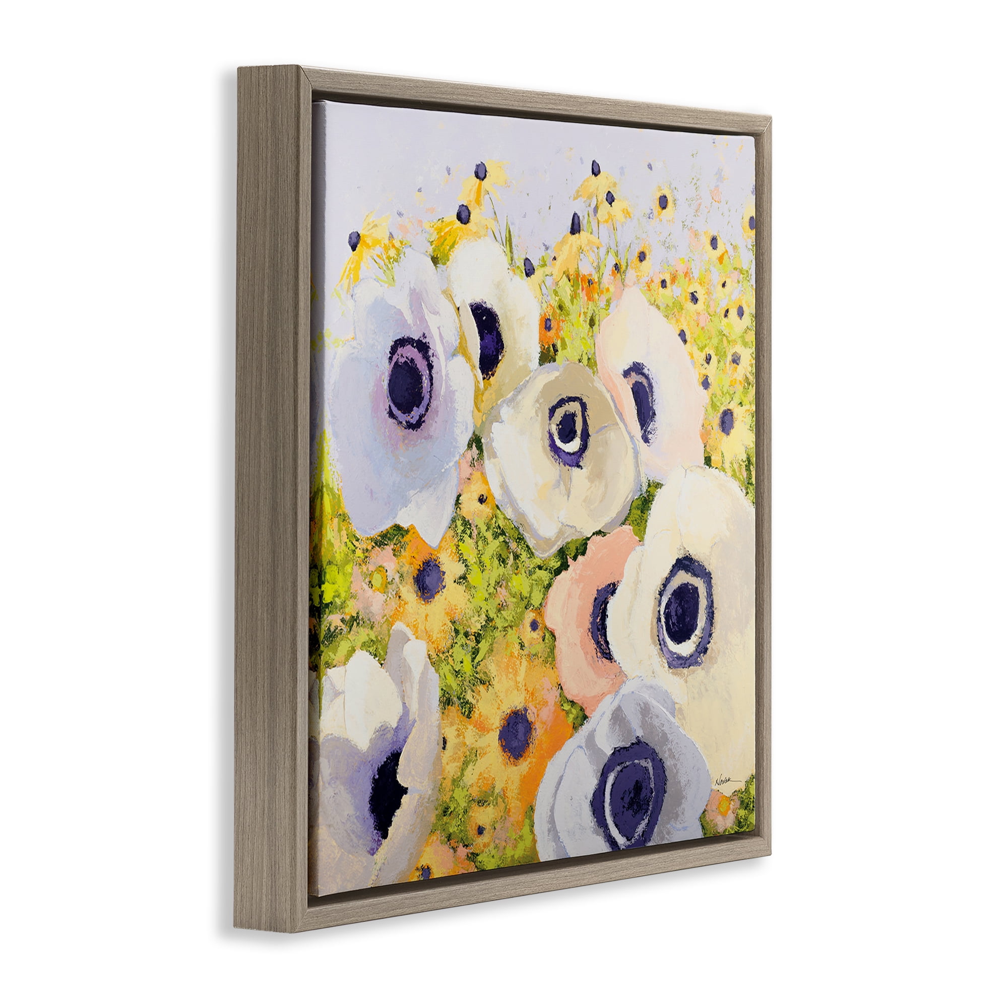 Stupell Industries Pastel Poppy Field Plants & Flowers Painting Brown Floater Framed Canvas Art Print Wall Art, 25 x 25