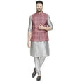 thumbnail image 1 of eloria Mens Kurta Pyjama Silk Dupion Kurta Churidar With Printed Cotton Blended Nehru jacket, 1 of 4