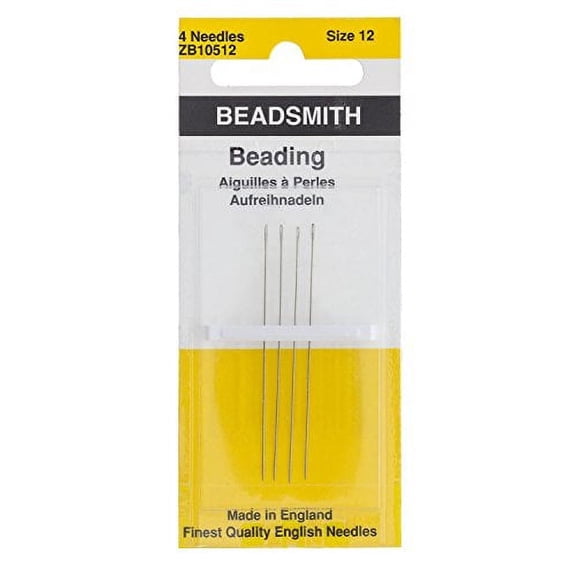 The Beadsmith English Beading Needles, Size 12, 4 Needles per Card, Made in England, Use for Loom Weaving Beadwork, Off-Loom Stitching and Jewelry Making with Seed Beads