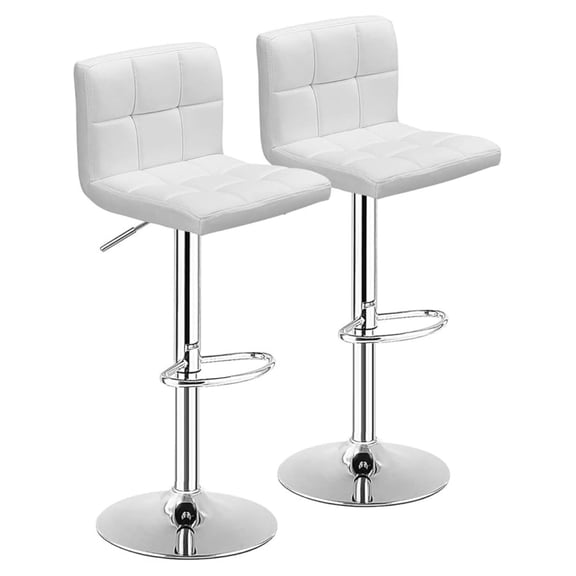 Bar Stools Set of 2, Modern Swivel Adjustable Height PU Leather Barstools with Back, Square Armless Counter Height 2-Pack Bar Chair for Kitchen Island Dining Living Bistro Pub Counter, White