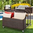 thumbnail image 4 of Poolside Float Storage Organizer, Outdoor Wicker Rattan Pool Float Holder Storage Rack for Basket Box Patio Pool Storage Caddy with Rolling Wheels for Pool Toy Noodles Equipment Accessroies Espresso, 4 of 7