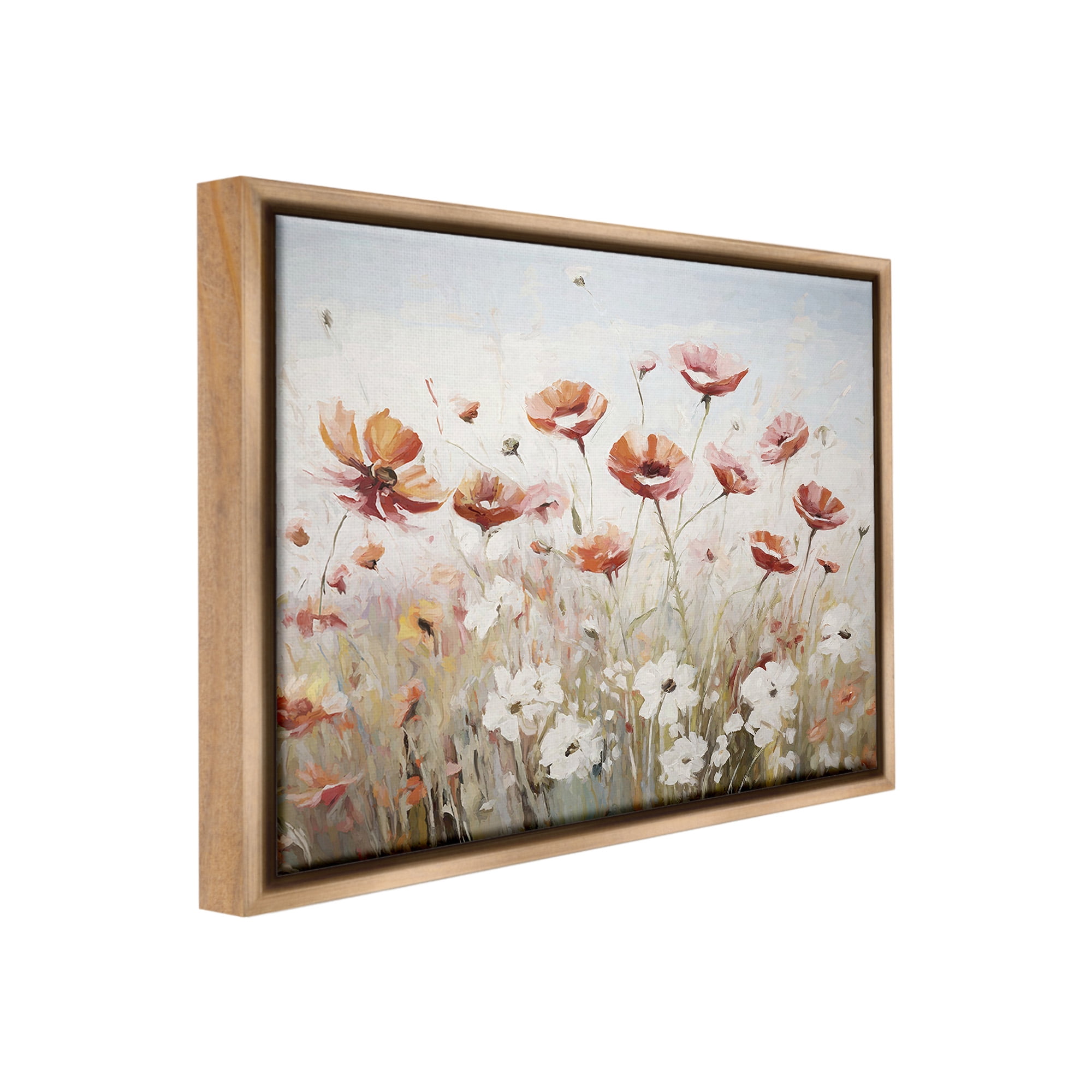Stupell Industries Dynamic Poppy Meadow Botanical & Floral Painting Brown Floater Framed Canvas Art Print Wall Art, 31 x 25