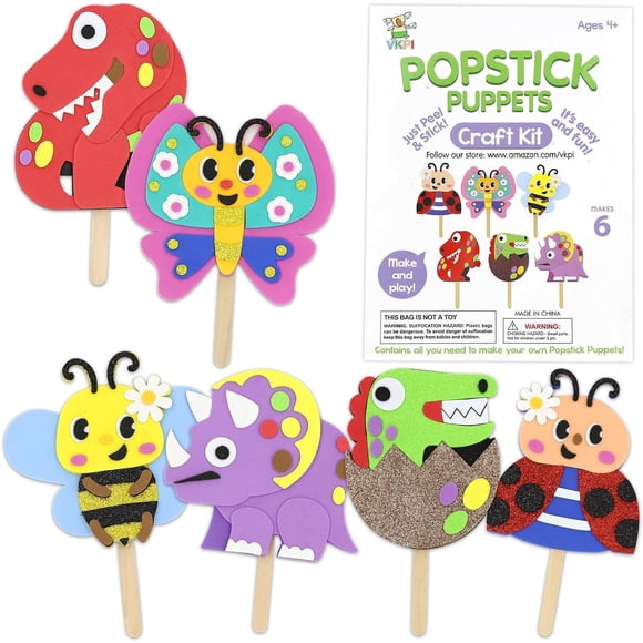 Kit de manualidades VKPI para hacer 6 títeres con palomitas, espuma, manualidades para niños de 4 años o más