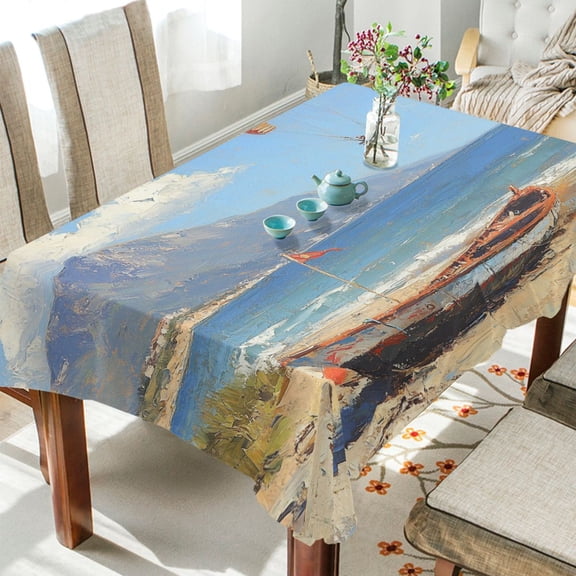 BZSMCE Square Tablecloth Boats on The Beach Pattern Tableclothes