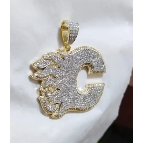 Aishvi Jewels 3.00Ct Round Cut Moissanite Custom "C" Letter Men's Pendant 14K Yellow Gold Plated 18'' Free Chain