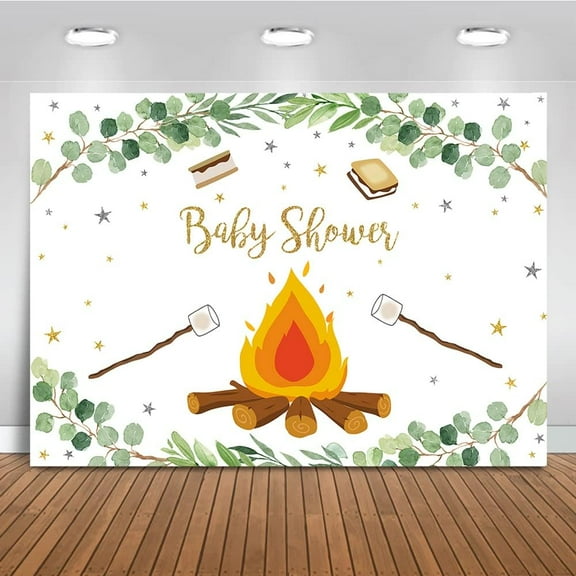 S'Mores Baby Shower Backdrop Camping Bonfire Baby Shower Background S'more Fun with Friends Party Cake Table Decoration Banner Photo Booth Props