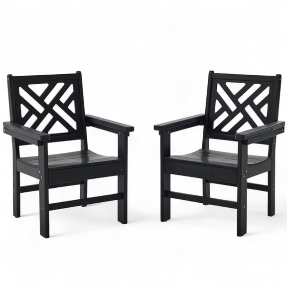 2 Pcs HDPE Outdoor Dining Chairs Set - All Weather Patio Chairs with Armrests Backrests for Bistro, Restaurant, Garden, Backyard,Black