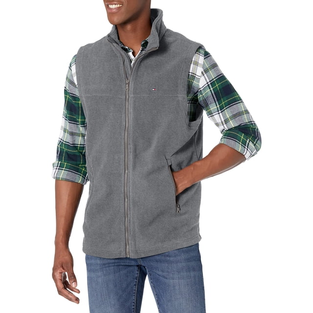 Chaleco Tommy Hilfiger de forro polar para hombre, color gris claro, talla XL