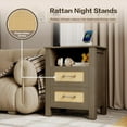 thumbnail image 5 of JUMMICO 26.18" End Table with Charging Station and Rattan Drawers, Farmhouse Nighstand, Wooden Storage Bedside Table, Living Room, Bedroom(2, Vintage Gray), 5 of 14