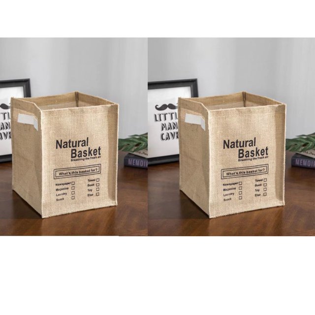 Caja de almacenamiento de yute plegable, bolsa de almacenamiento de ropa interior grande, organizador de cesta de juguetes para uso en hotel, 2 piezas (B) ER