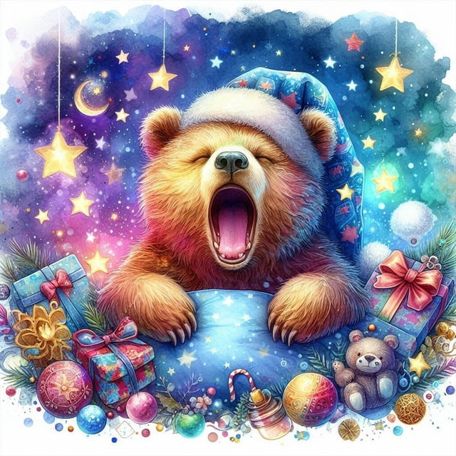 Pintura de diamante 5D Wdftyju DIY taladro redondo completo oso río estrella decoración del hogar 40x40cm