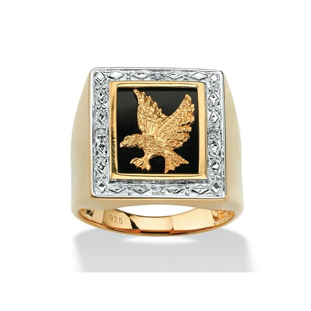 Men S Black Onyx And Diamond Accent Eagle Ring In 14k Gold Over Sterling Silver Walmart Com