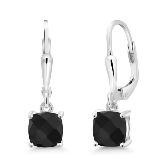 Gem Stone King 925 Sterling Silver Black Onyx Dangle Earrings for Women (1.84 Cttw, Gemstone December Birthstone, Cushion Checkerboard 6MM)