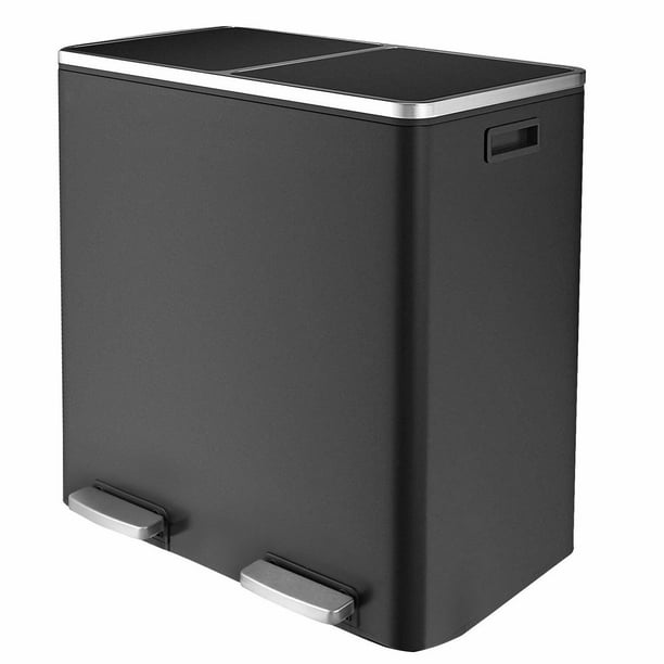 Arlopu 60 L/16 gal Dual Trash Can, Stainless Steel Kitchen Garbage Rubbish Bin with Soft Close