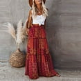 thumbnail image 2 of BRDFRL Boho Skirts for Women Casual Flowy Ruffle A Line Tiered Swing Elastic Black Long Skirts with Pockets for Beach Red XL, 2 of 5