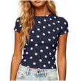 thumbnail image 2 of ClodeEU Women's Polka Dot Print Short Sleeve T-Shirt, Slim Fit Crew Neck Tee Navy,Women's Plus S, 2 of 7